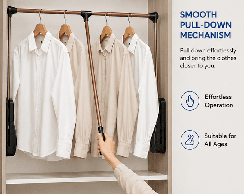 DISPOT LiftUp 900mm Pull-Down Wardrobe Lift | Premium Closet Hanging System